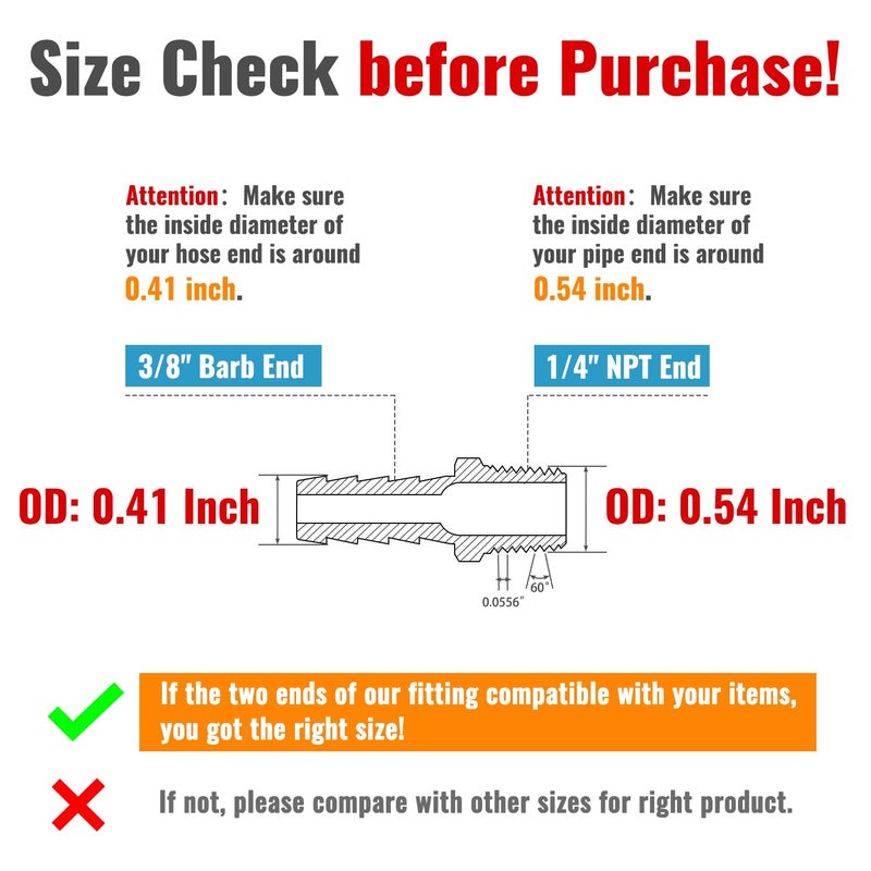 SUNGATOR 3-Pack 3/8 Inch Barb Ã— 1/4 Inch NPT Hose Barb Fittings, Brass Air Hose Pipe Adapter, 3/8" Barb to 1/4" NPT Male Air Line Repair Fittings - Image 2